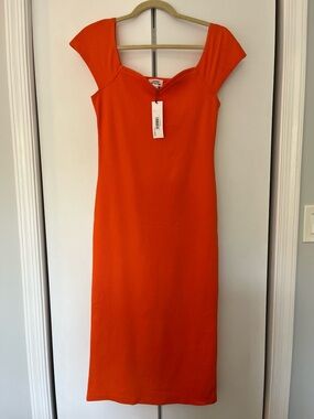 Bright Orange Women's Cap-Sleeve Midi Dress